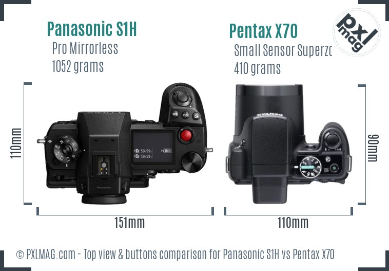 Panasonic S1H vs Pentax X70 top view buttons comparison