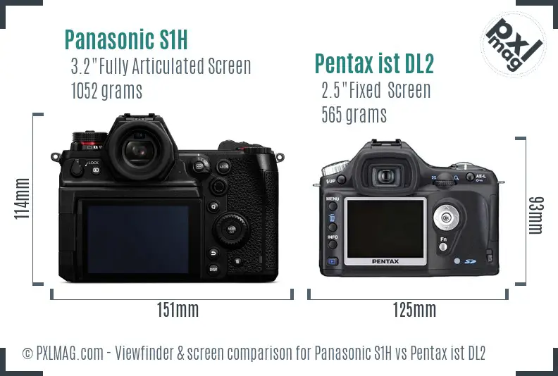 Panasonic S1H vs Pentax ist DL2 Screen and Viewfinder comparison