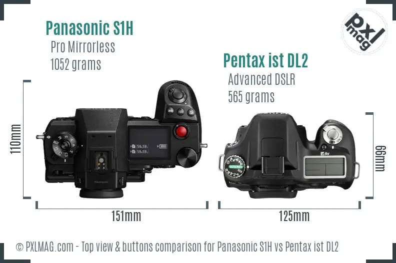 Panasonic S1H vs Pentax ist DL2 top view buttons comparison
