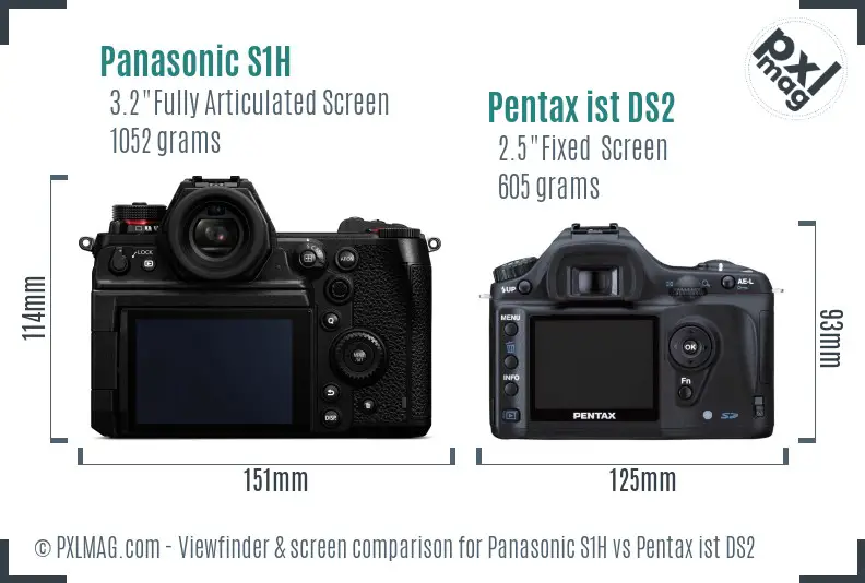 Panasonic S1H vs Pentax ist DS2 Screen and Viewfinder comparison