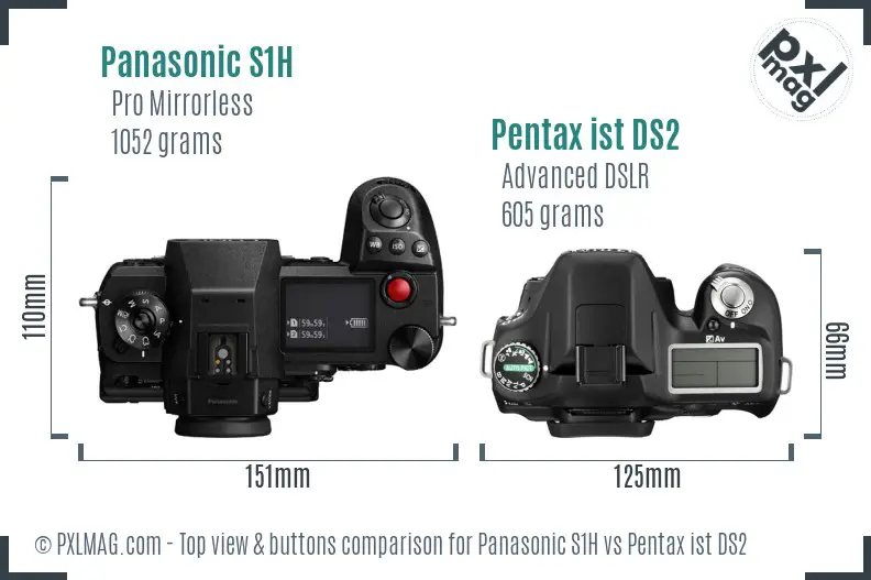 Panasonic S1H vs Pentax ist DS2 top view buttons comparison