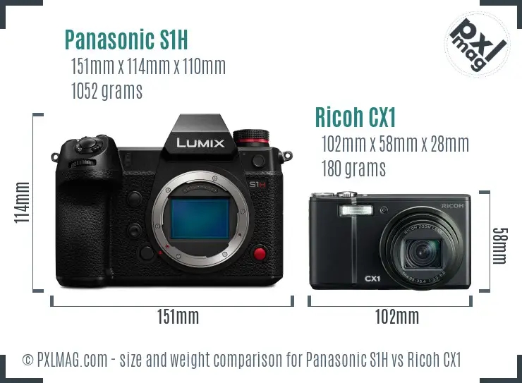 Panasonic S1H vs Ricoh CX1 size comparison Panasonic S1H vs Ricoh CX1 size comparison