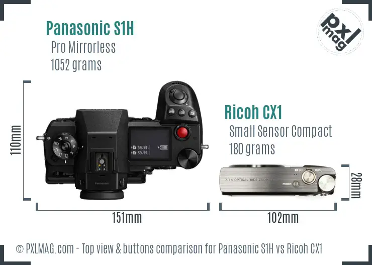 Panasonic S1H vs Ricoh CX1 top view buttons comparison Panasonic S1H vs Ricoh CX1 top view buttons comparison