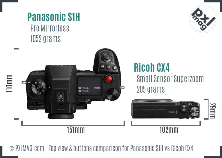Panasonic S1H vs Ricoh CX4 top view buttons comparison