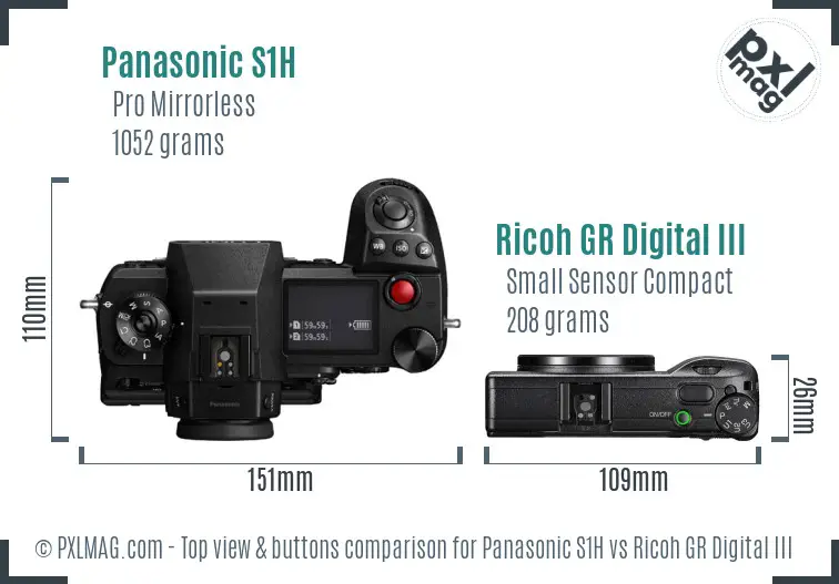 Panasonic S1H vs Ricoh GR Digital III top view buttons comparison Panasonic S1H vs Ricoh GR Digital III top view buttons comparison