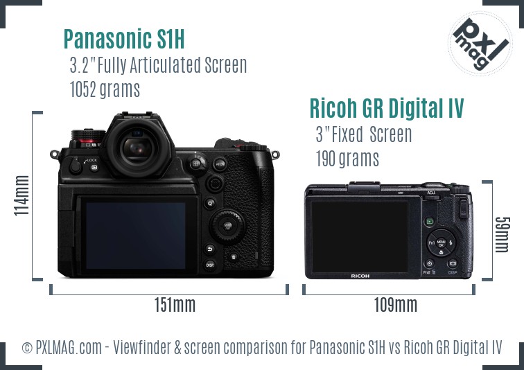 Panasonic S1H vs Ricoh GR Digital IV Screen and Viewfinder comparison