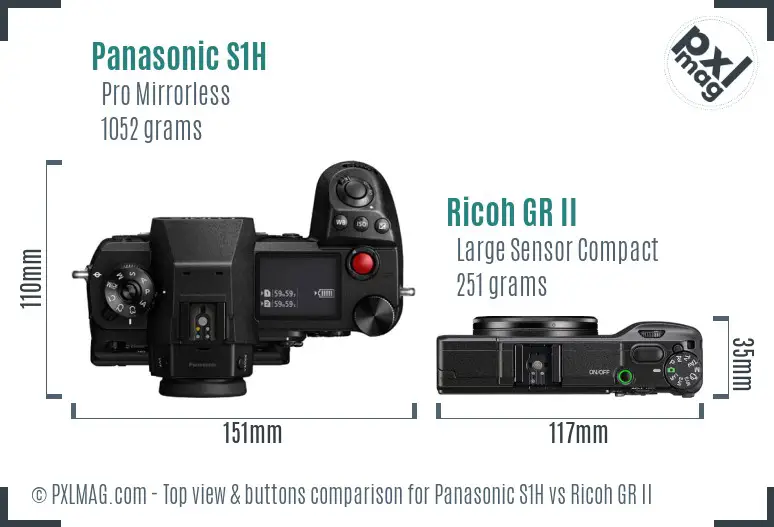Panasonic S1H vs Ricoh GR II top view buttons comparison