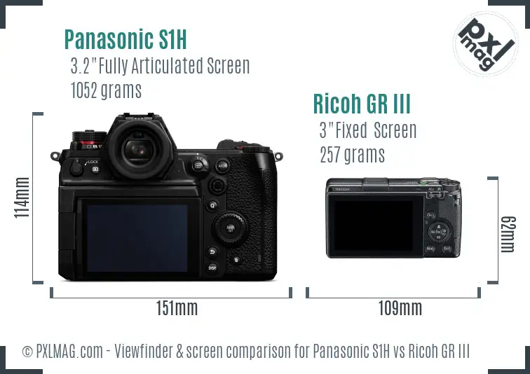 Panasonic S1H vs Ricoh GR III Screen and Viewfinder comparison