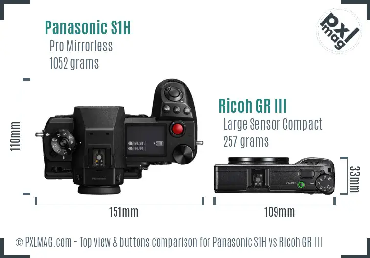 Panasonic S1H vs Ricoh GR III top view buttons comparison