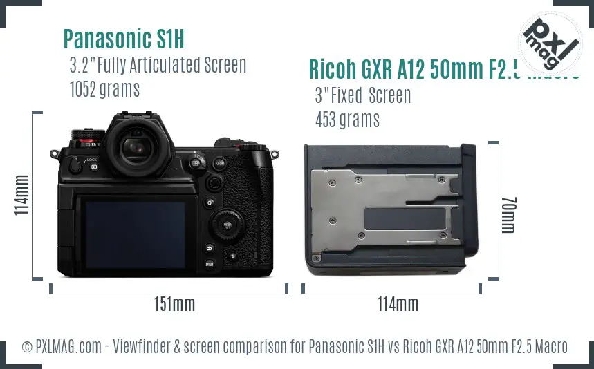 Panasonic S1H vs Ricoh GXR A12 50mm F2.5 Macro Screen and Viewfinder comparison