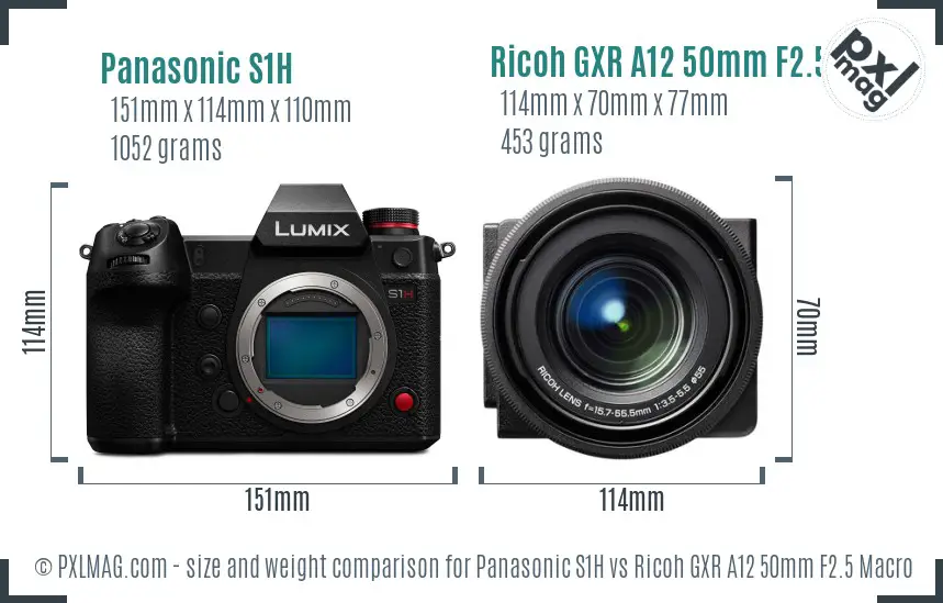 Panasonic S1H vs Ricoh GXR A12 50mm F2.5 Macro size comparison