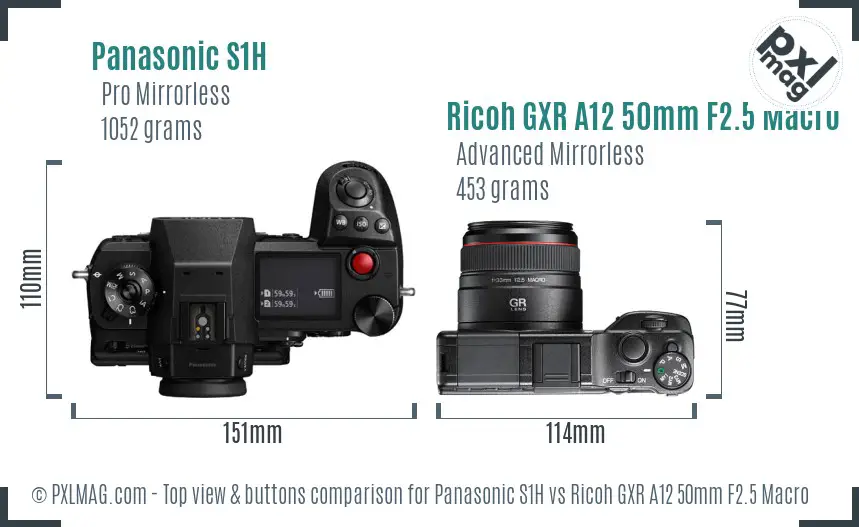 Panasonic S1H vs Ricoh GXR A12 50mm F2.5 Macro top view buttons comparison