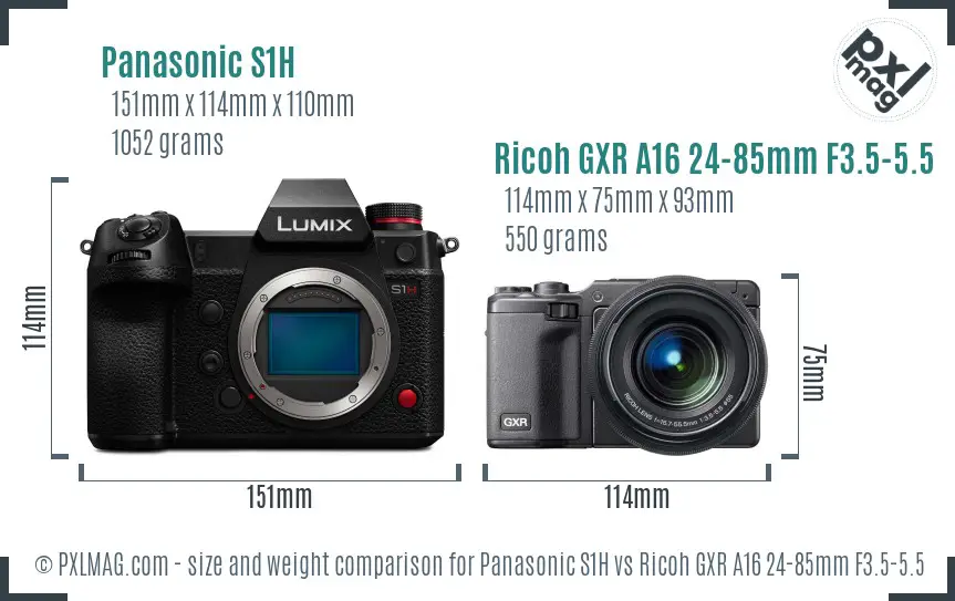 Panasonic S1H vs Ricoh GXR A16 24-85mm F3.5-5.5 size comparison