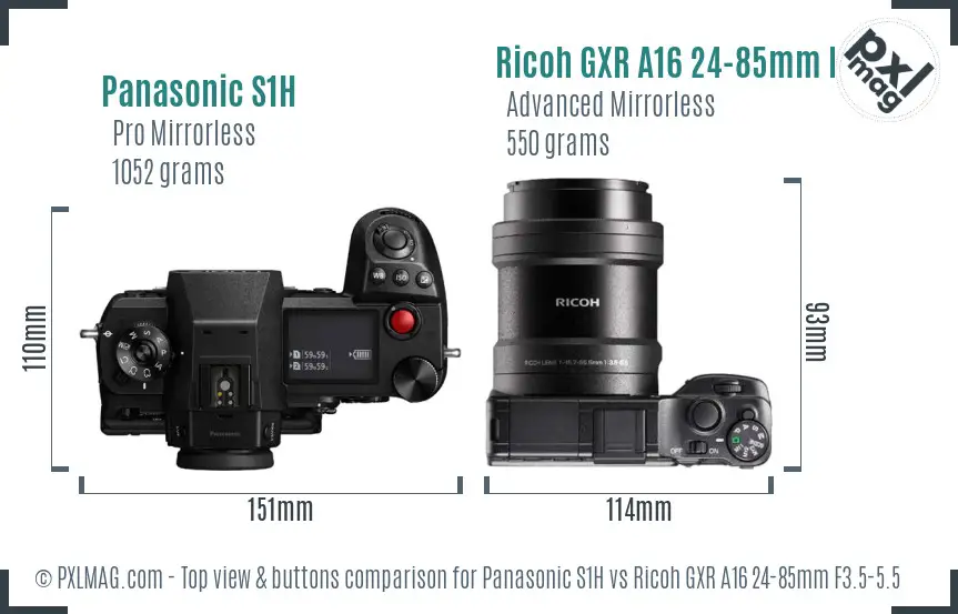 Panasonic S1H vs Ricoh GXR A16 24-85mm F3.5-5.5 top view buttons comparison