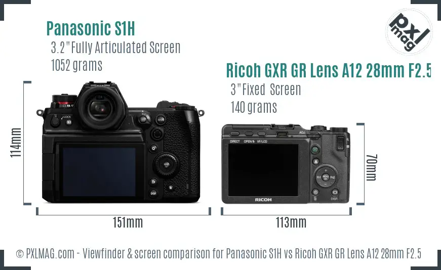 Panasonic S1H vs Ricoh GXR GR Lens A12 28mm F2.5 Screen and Viewfinder comparison