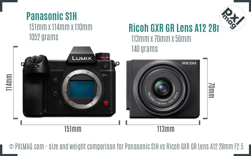 Panasonic S1H vs Ricoh GXR GR Lens A12 28mm F2.5 size comparison