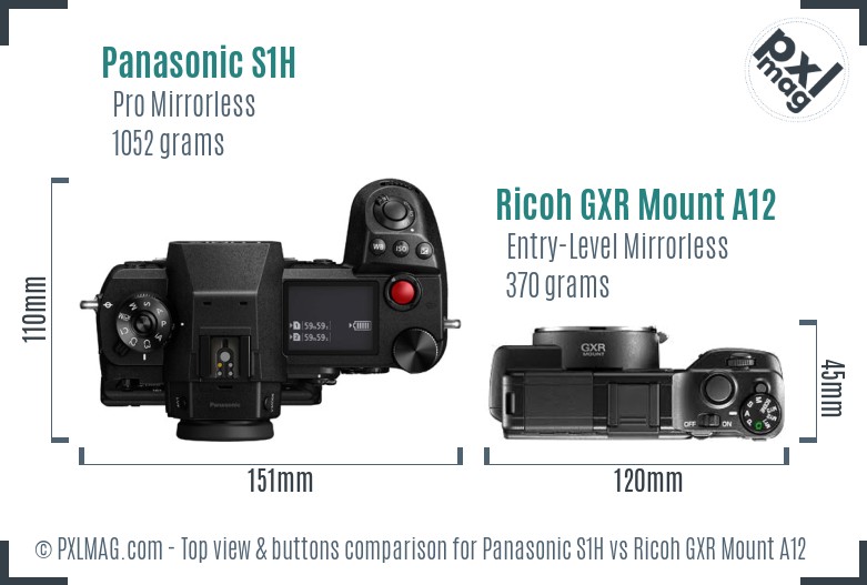 Panasonic S1H vs Ricoh GXR Mount A12 top view buttons comparison