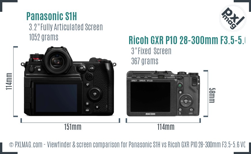 Panasonic S1H vs Ricoh GXR P10 28-300mm F3.5-5.6 VC Screen and Viewfinder comparison