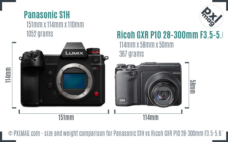 Panasonic S1H vs Ricoh GXR P10 28-300mm F3.5-5.6 VC size comparison Panasonic S1H vs Ricoh GXR P10 28-300mm F3.5-5.6 VC size comparison