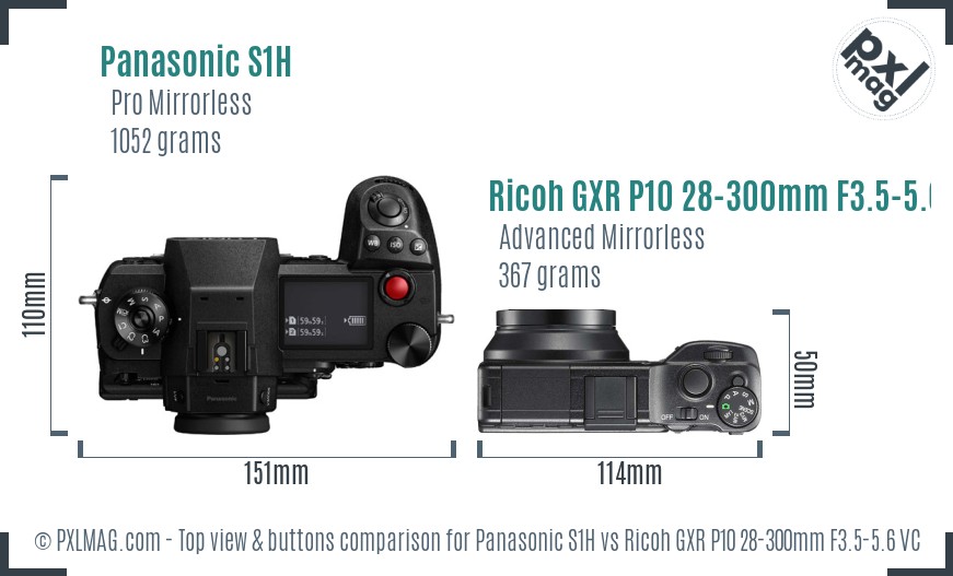 Panasonic S1H vs Ricoh GXR P10 28-300mm F3.5-5.6 VC top view buttons comparison