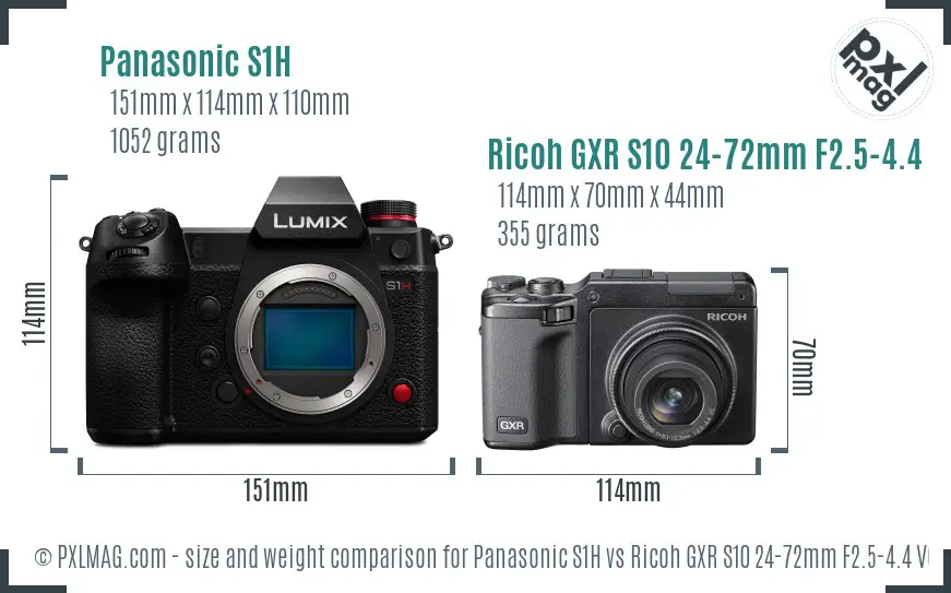 Panasonic S1H vs Ricoh GXR S10 24-72mm F2.5-4.4 VC size comparison