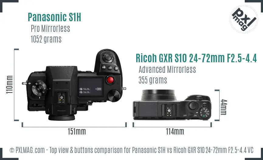 Panasonic S1H vs Ricoh GXR S10 24-72mm F2.5-4.4 VC top view buttons comparison