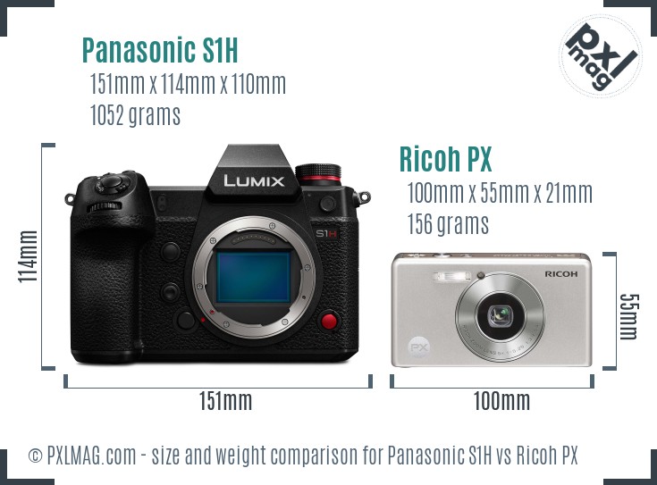 Panasonic S1H vs Ricoh PX size comparison