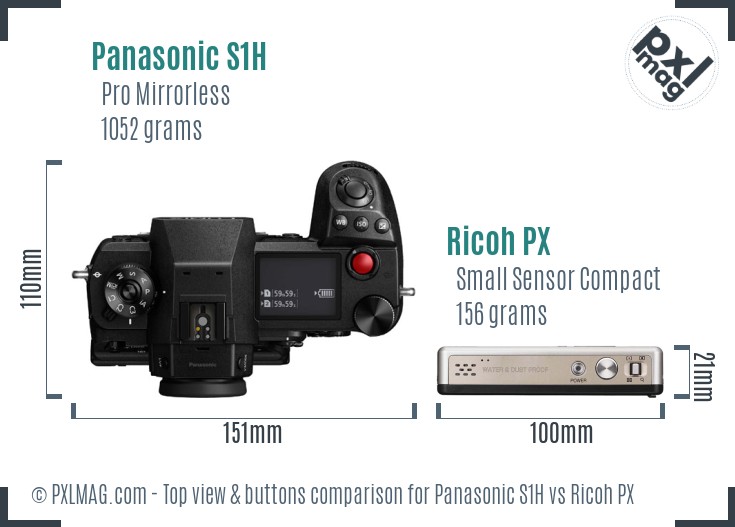 Panasonic S1H vs Ricoh PX top view buttons comparison
