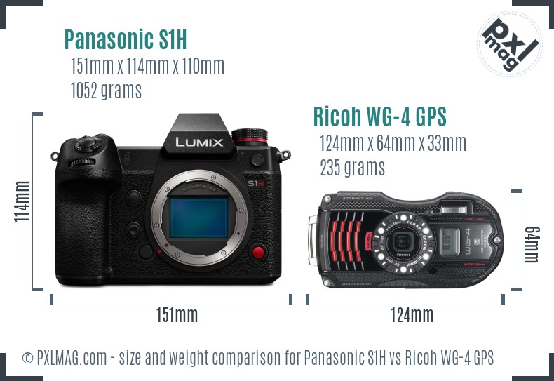 Panasonic S1H vs Ricoh WG-4 GPS size comparison
