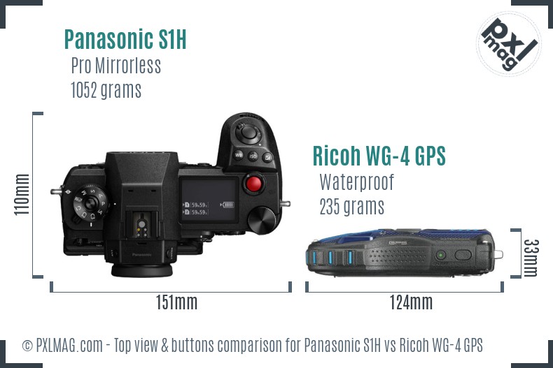 Panasonic S1H vs Ricoh WG-4 GPS top view buttons comparison