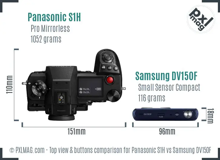 Panasonic S1H vs Samsung DV150F top view buttons comparison Panasonic S1H vs Samsung DV150F top view buttons comparison