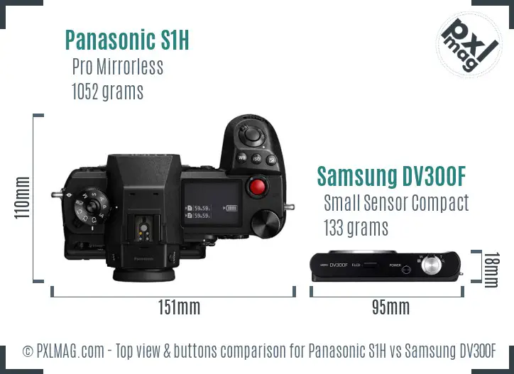 Panasonic S1H vs Samsung DV300F top view buttons comparison Panasonic S1H vs Samsung DV300F top view buttons comparison