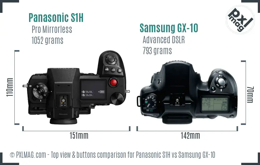 Panasonic S1H vs Samsung GX-10 top view buttons comparison Panasonic S1H vs Samsung GX-10 top view buttons comparison