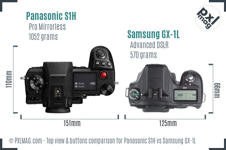 Panasonic S1H vs Samsung GX-1L top view buttons comparison