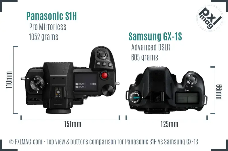 Panasonic S1H vs Samsung GX-1S top view buttons comparison Panasonic S1H vs Samsung GX-1S top view buttons comparison