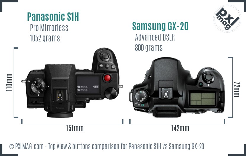 Panasonic S1H vs Samsung GX-20 top view buttons comparison
