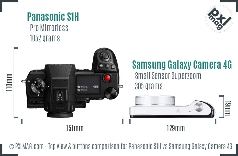 Panasonic S1H vs Samsung Galaxy Camera 4G top view buttons comparison