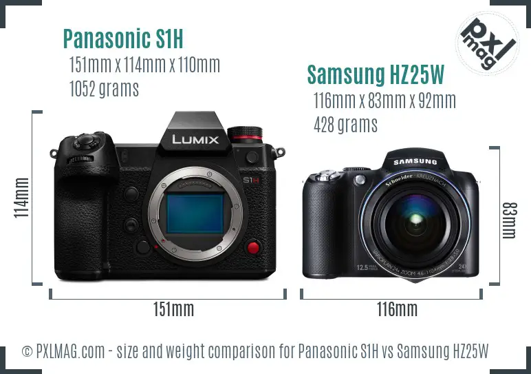 Panasonic S1H vs Samsung HZ25W size comparison