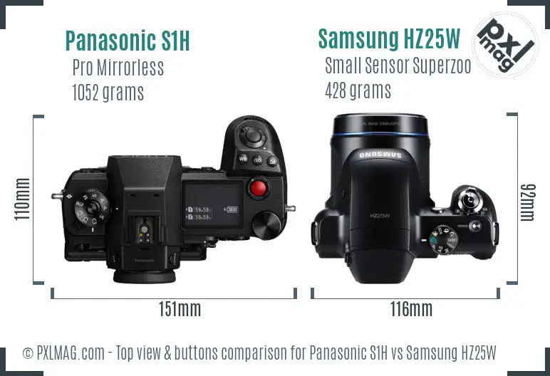 Panasonic S1H vs Samsung HZ25W top view buttons comparison