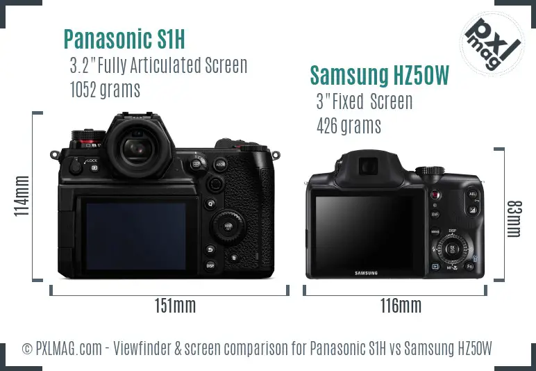 Panasonic S1H vs Samsung HZ50W Screen and Viewfinder comparison Panasonic S1H vs Samsung HZ50W Screen and Viewfinder comparison