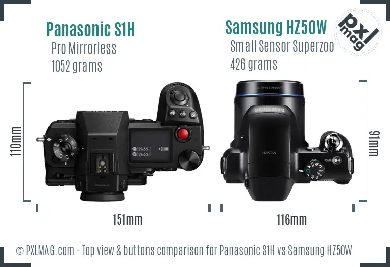 Panasonic S1H vs Samsung HZ50W top view buttons comparison Panasonic S1H vs Samsung HZ50W top view buttons comparison