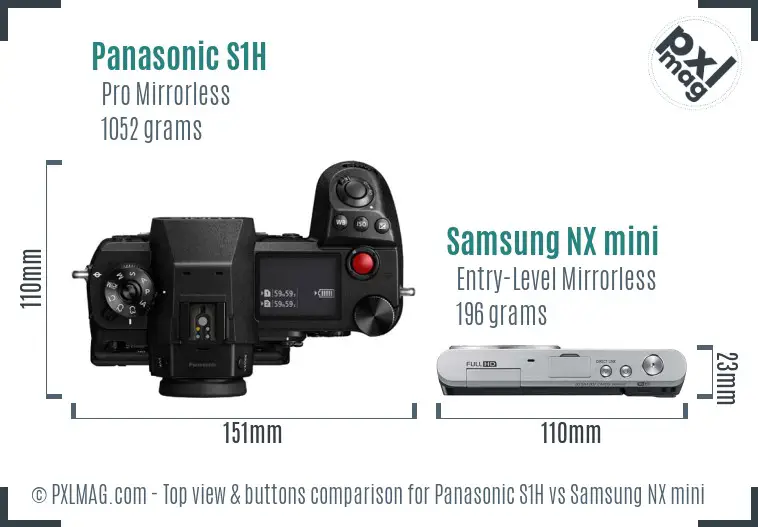 Panasonic S1H vs Samsung NX mini top view buttons comparison