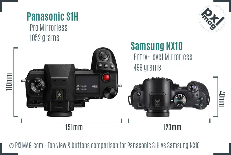 Panasonic S1H vs Samsung NX10 top view buttons comparison