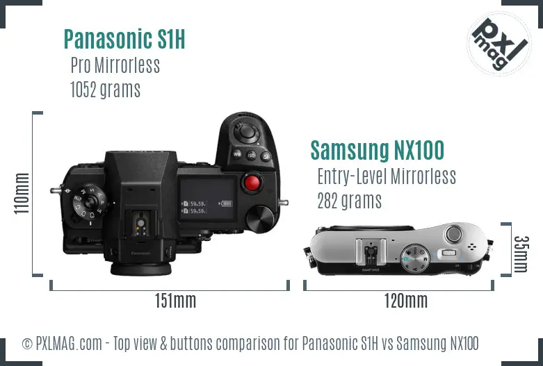 Panasonic S1H vs Samsung NX100 top view buttons comparison