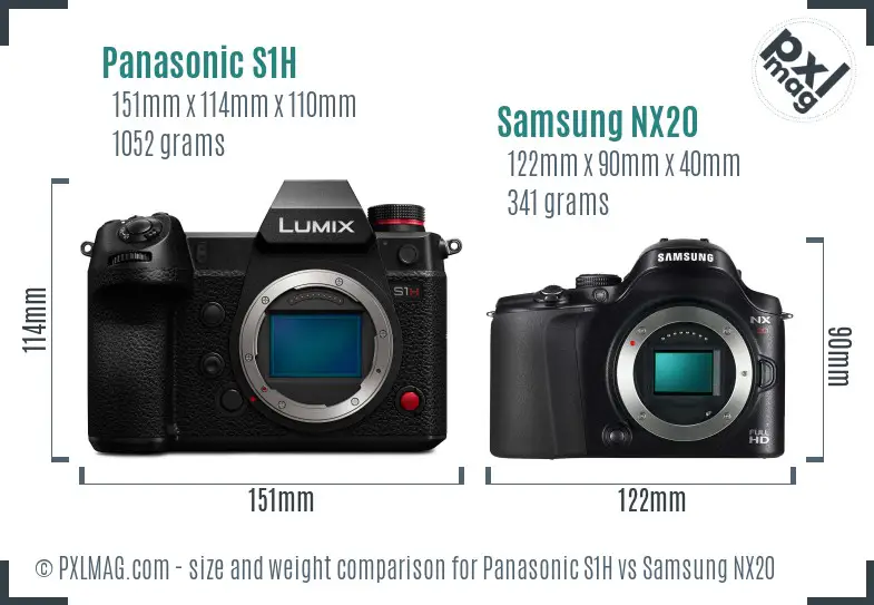 Panasonic S1H vs Samsung NX20 size comparison