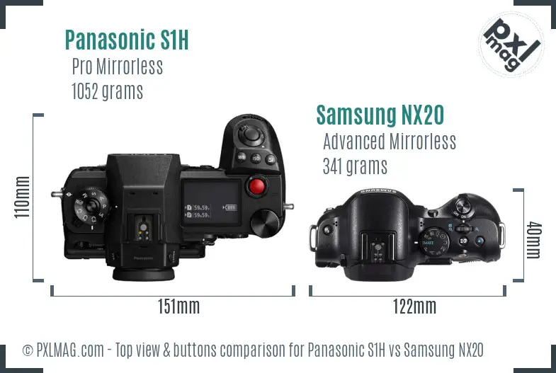 Panasonic S1H vs Samsung NX20 top view buttons comparison