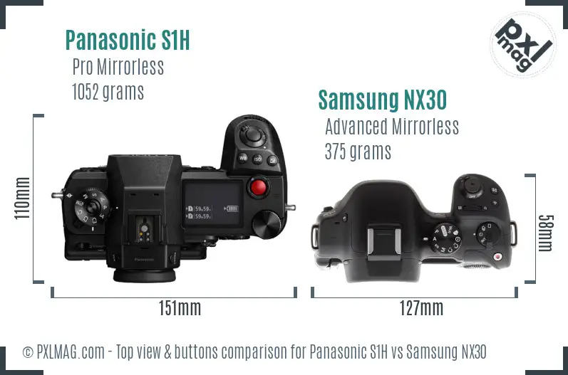 Panasonic S1H vs Samsung NX30 top view buttons comparison
