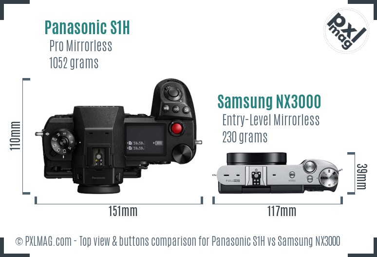 Panasonic S1H vs Samsung NX3000 top view buttons comparison