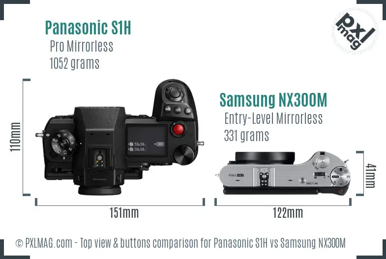 Panasonic S1H vs Samsung NX300M top view buttons comparison