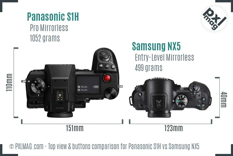 Panasonic S1H vs Samsung NX5 top view buttons comparison